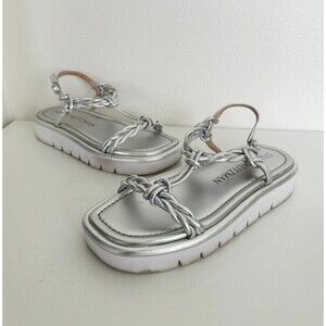 Stuart Weitzman Calypso Lift Metallic Leather Platform Braided Sandal Women 6.5